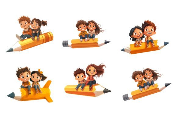 Kid Boy and Girl with Pencil: Evaluating a Versatile Illustration Asset