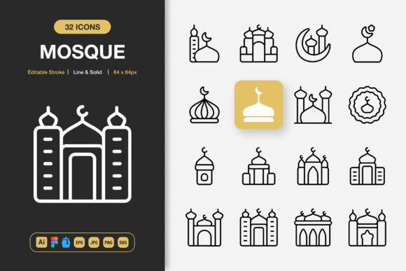 Minimalist Mosque Icons: Precision Tools for Modern Design Projects