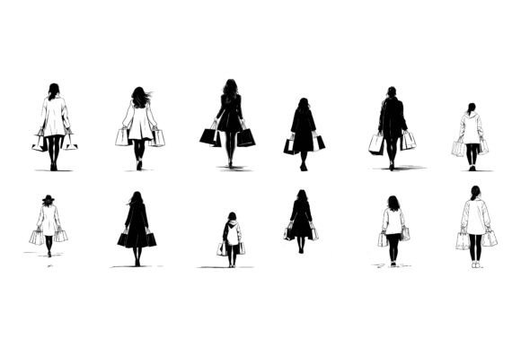 Three Women Fashionably Dressed: A Modern Illustration for Modern Projects